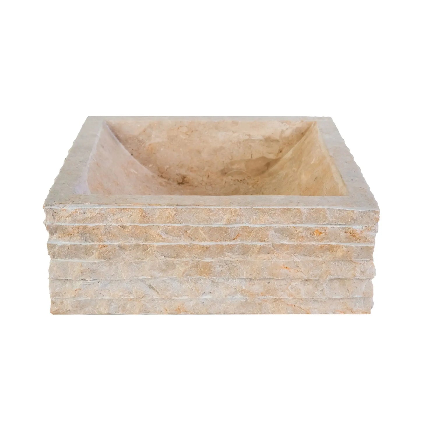 SaniSupreme Vierkante Waskom Jakarta gepolijste waskom kuipvorm van steen - Creme Stone Marmer 40x40x15CM