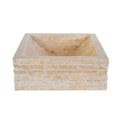 SaniSupreme Vierkante Waskom Jakarta gepolijste waskom kuipvorm van steen - Creme Stone Marmer 40x40x15CM