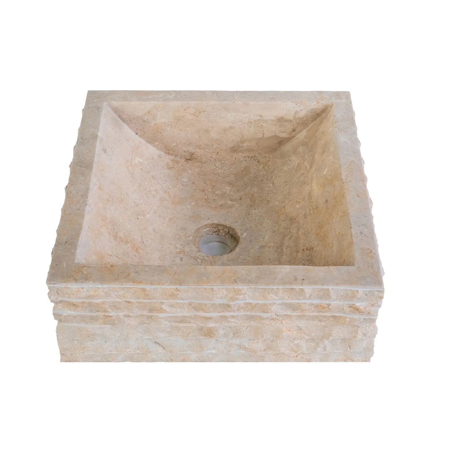 SaniSupreme Vierkante Waskom Jakarta gepolijste waskom kuipvorm van steen - Creme Stone Marmer 40x40x15CM