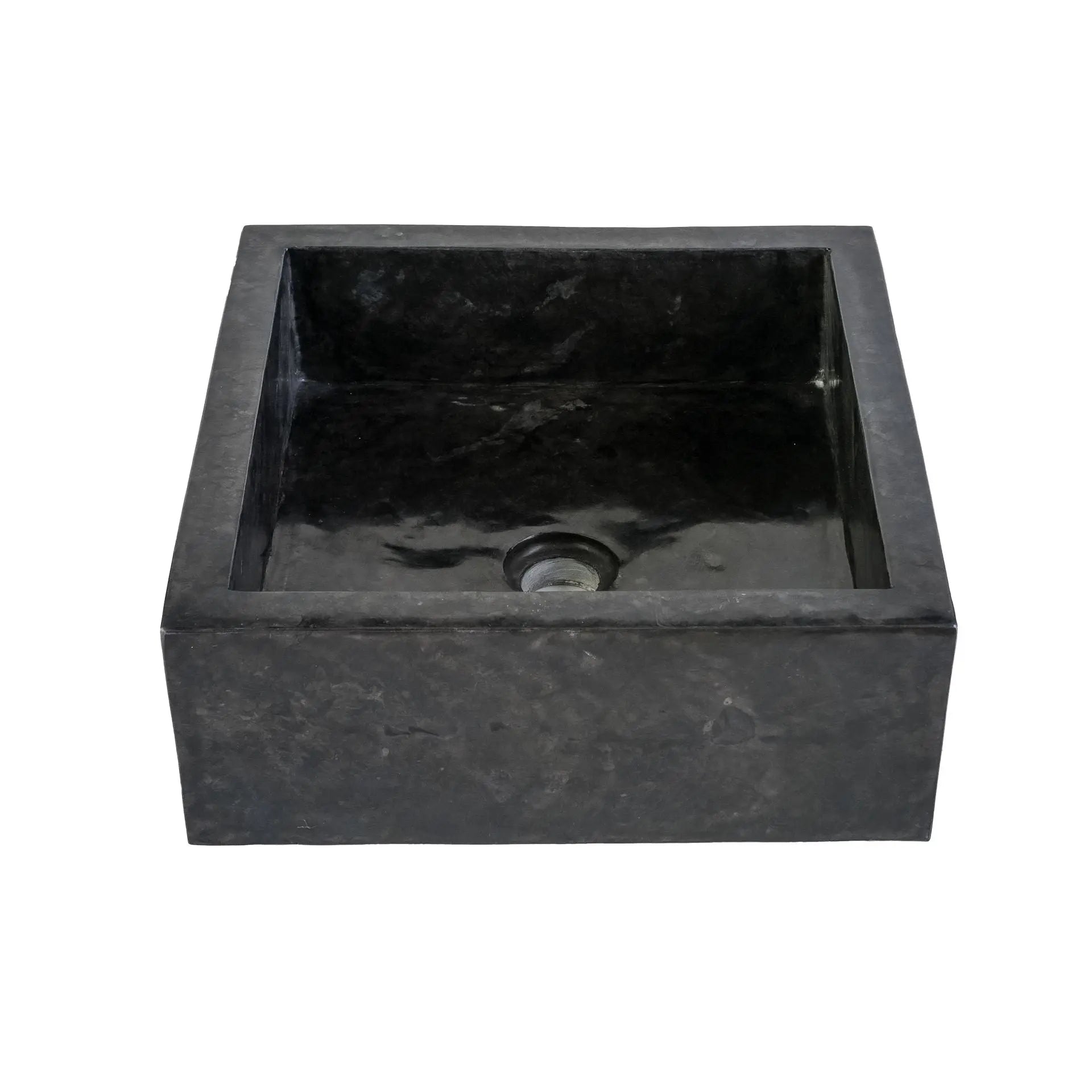 SaniSupreme Vierkante Waskom Jakarta gepolijste waskom kuipvorm van steen - Gepolijst Zwart Marmer 40x40x15CM