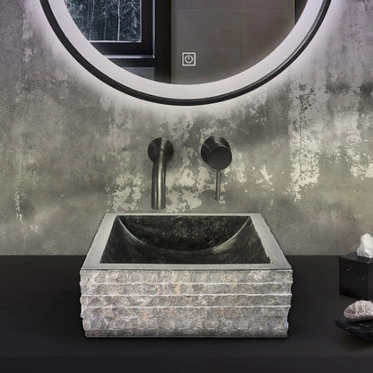 SaniSupreme Vierkante Waskom Jakarta gepolijste waskom kuipvorm van steen - Grijs Zwart Marmer 40x40x15CM