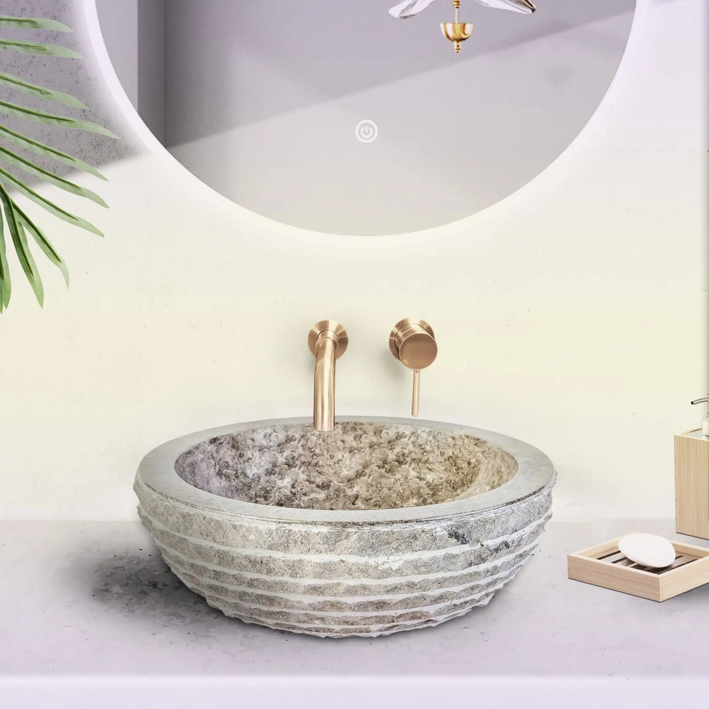 SaniSupreme Vierkante Waskom Jakarta gepolijste waskom Rond van steen - Grijs Gepolijste Binnenzijde Marmer 35x15CM