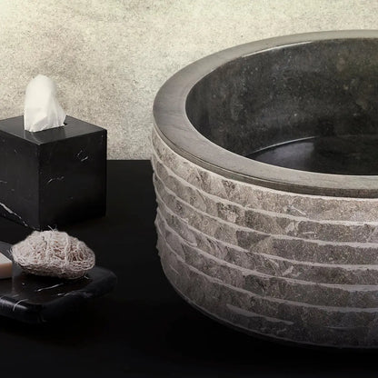SaniSupreme Vierkante Waskom Jakarta gepolijste waskom Rond van steen - Grijs Zwart Marmer 40x15CM
