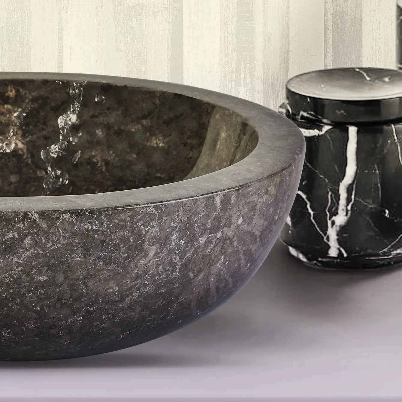 SaniSupreme Volledig gepolijste waskom van steen - Grijs Marmer 35x12CM