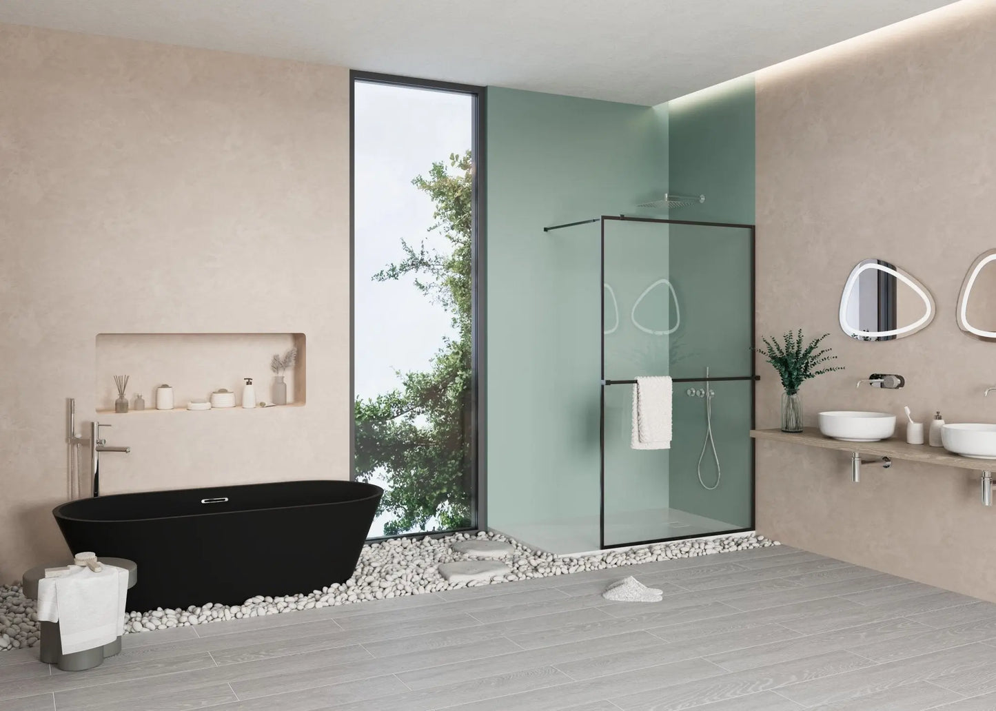 SaniSupreme vrijstaand Bad AquaTherme Plus met push - up Solid Surface mat zwart 170x70