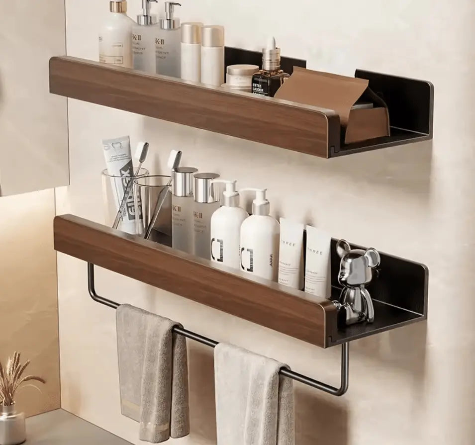 Sanisupreme Walnoot Badkamer Doucheplank 60 cm met Handdoekdrager