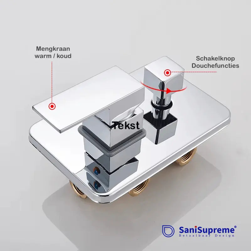 SaniSupreme® Wand Thermostatische Doucheset Biarritz 3 weg waterval met regendoucheplateau chroom glans