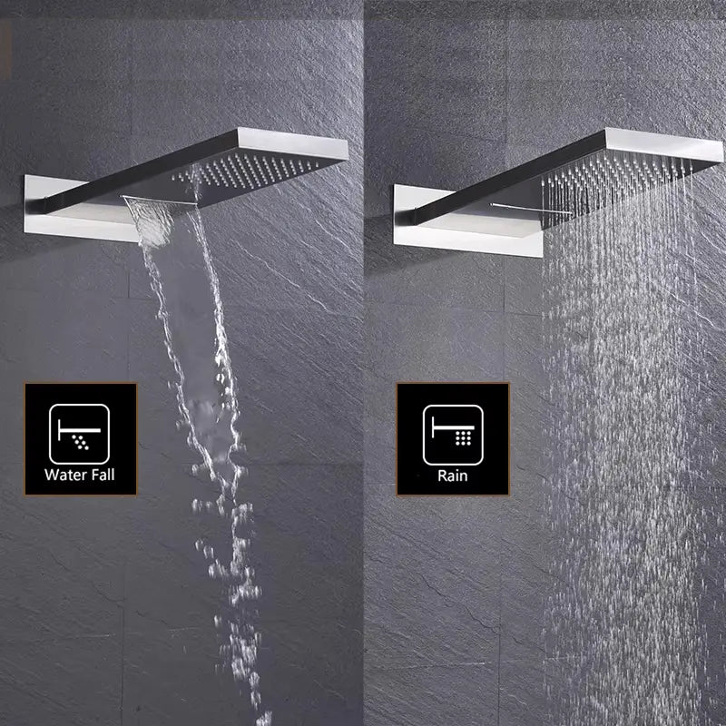 SaniSupreme® Wand Thermostatische Doucheset Biarritz 3 weg waterval met regendoucheplateau chroom glans