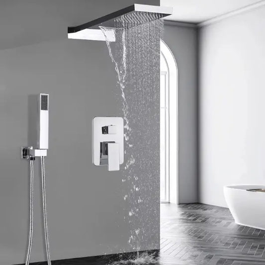 SaniSupreme® Wand Thermostatische Doucheset Biarritz 3 weg waterval met regendoucheplateau chroom glans