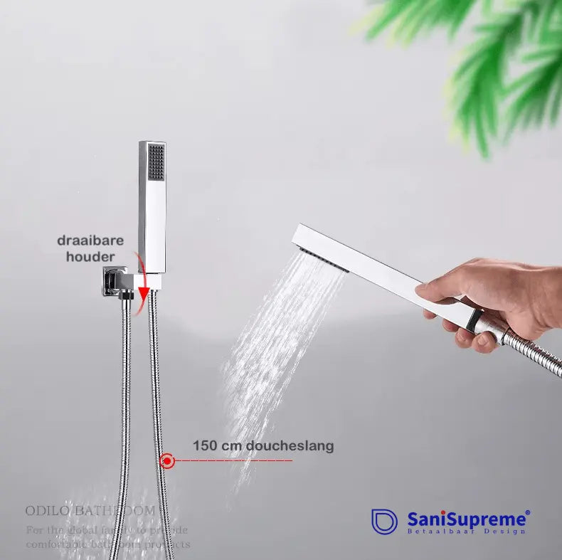 SaniSupreme® Wand Thermostatische Doucheset Biarritz 3 weg waterval met regendoucheplateau chroom glans