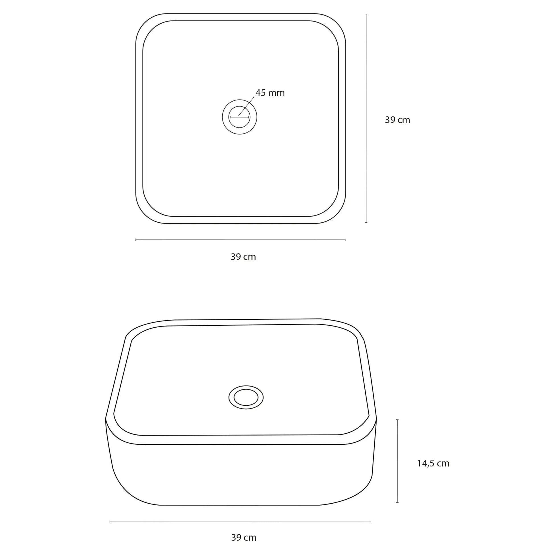 SaniSupreme Waskom Square keramiek Glans Wit 39x39x14,5 cm.