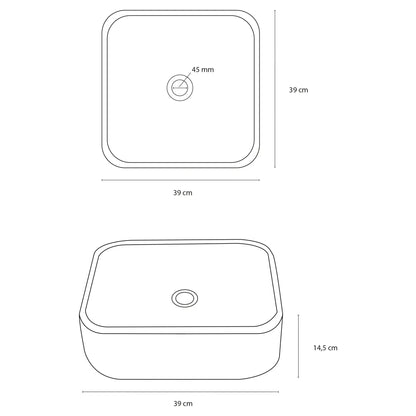 SaniSupreme Waskom Square keramiek Glans Wit 39x39x14,5 cm.