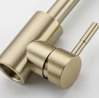 SaniSupreme Wastafel designkraan Nordica opbouw gebogen mengkraan goud geborsteld