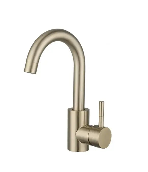 SaniSupreme Wastafel designkraan Nordica opbouw gebogen mengkraan goud geborsteld