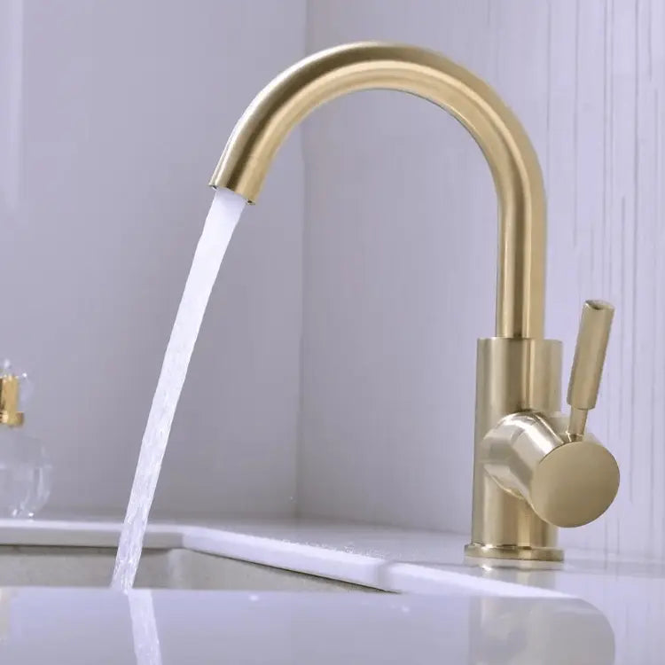 SaniSupreme Wastafel designkraan Nordica opbouw gebogen mengkraan goud geborsteld