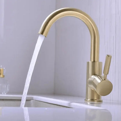 SaniSupreme Wastafel designkraan Nordica opbouw gebogen mengkraan goud geborsteld