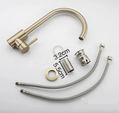 SaniSupreme Wastafel designkraan Nordica opbouw gebogen mengkraan goud geborsteld