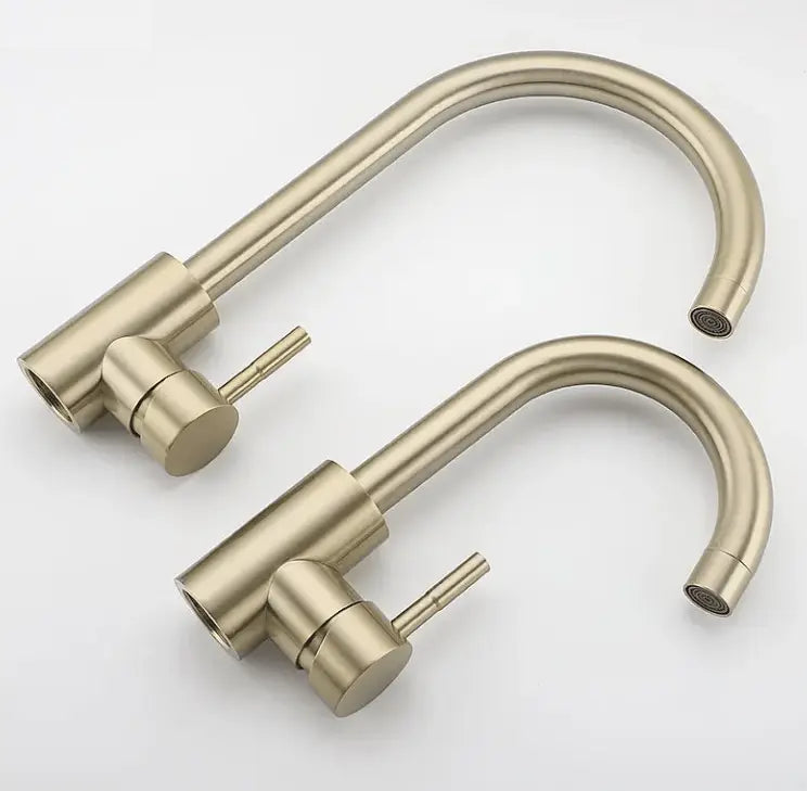 SaniSupreme Wastafel designkraan Nordica opbouw gebogen mengkraan goud geborsteld