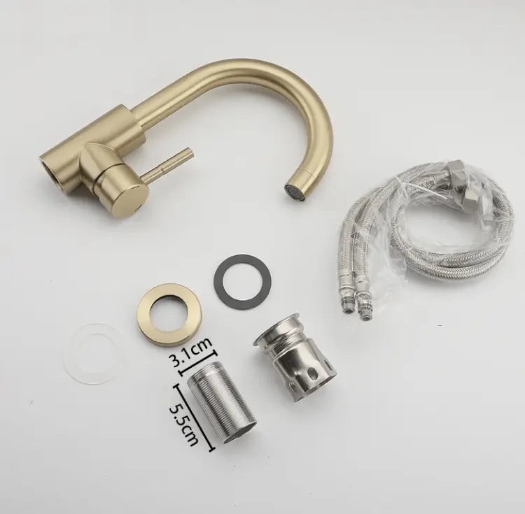 SaniSupreme Wastafel designkraan Nordica opbouw gebogen mengkraan goud geborsteld