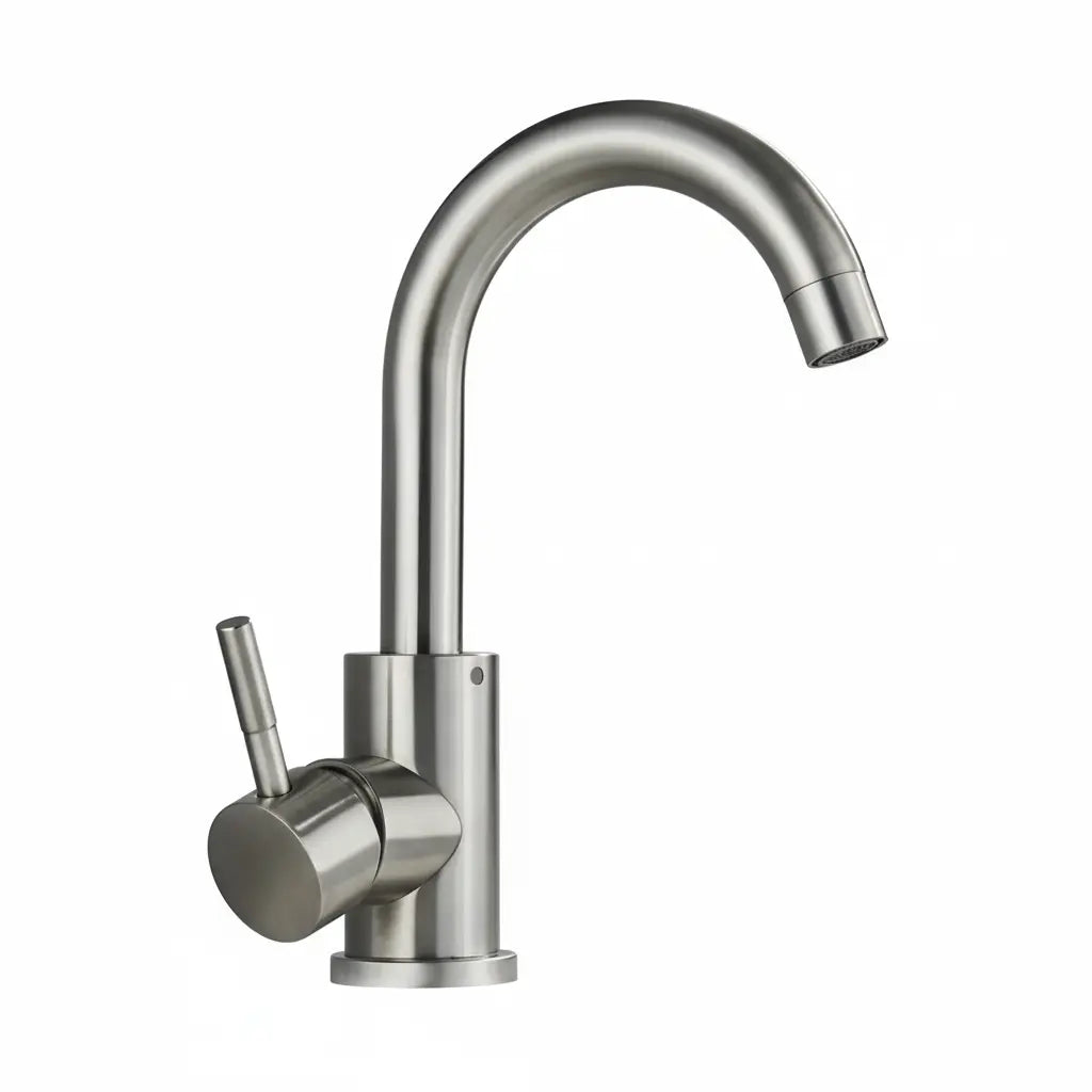 SaniSupreme Wastafel designkraan Nordica opbouw gebogen mengkraan kompleet geborsteld zilver Sanisupreme