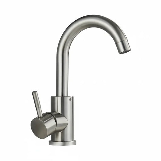 SaniSupreme Wastafel designkraan Nordica opbouw gebogen mengkraan kompleet geborsteld zilver Sanisupreme