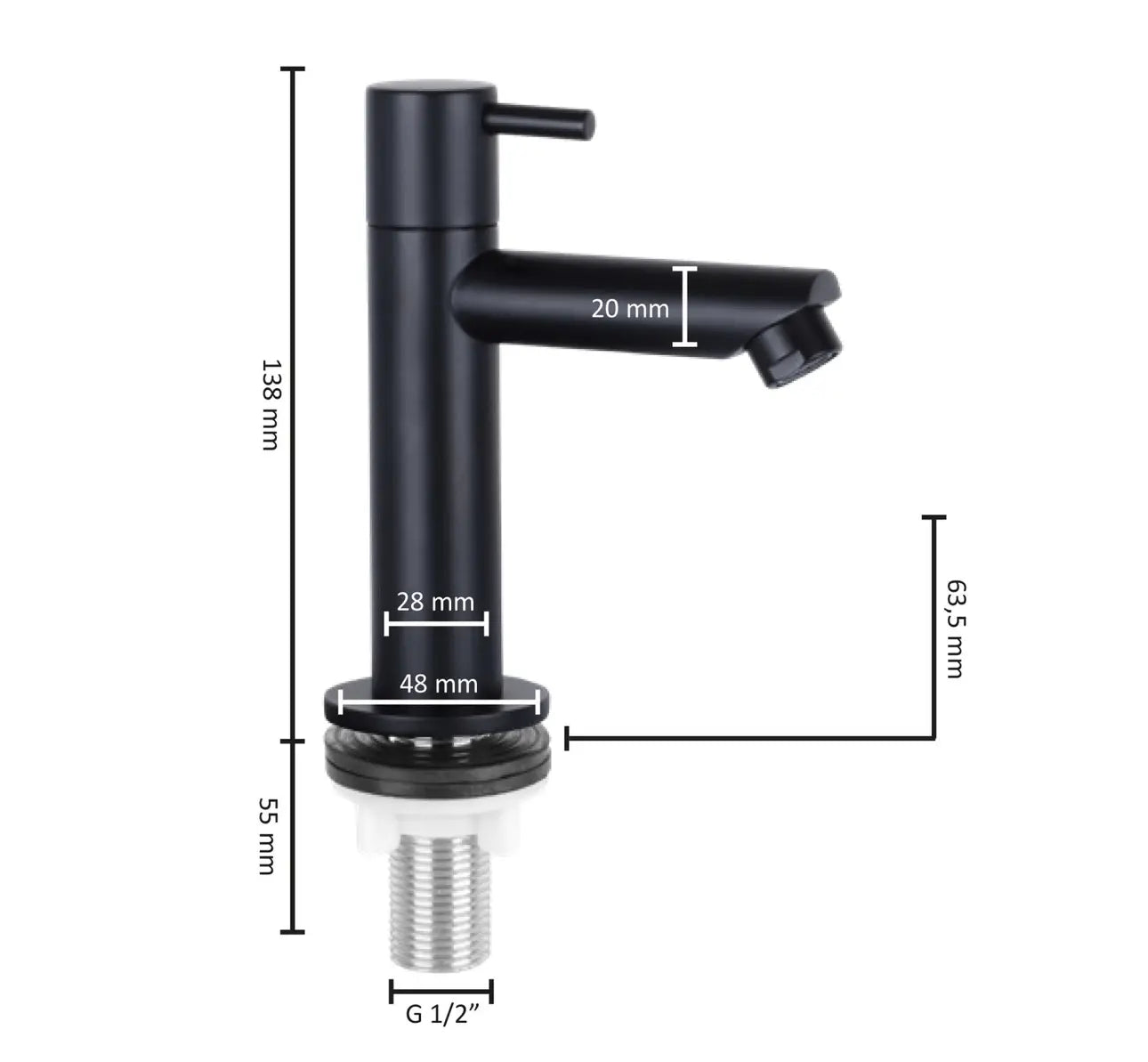SaniSupreme zwart koudwater kraan/fonteinkraan toilet rechte uitloop