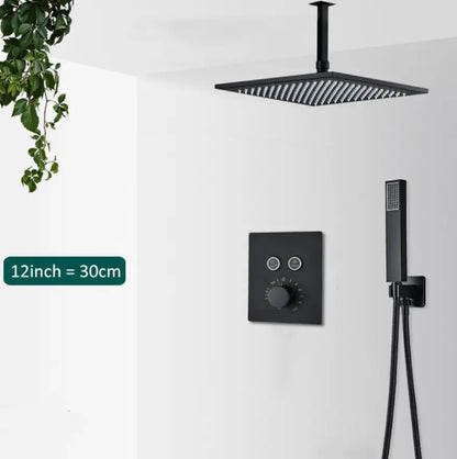 SaniSupreme®SmartPulse Plafond Thermostatische Doucheset Alicante 2 weg 40 cm regendouche vierkant mat zwart