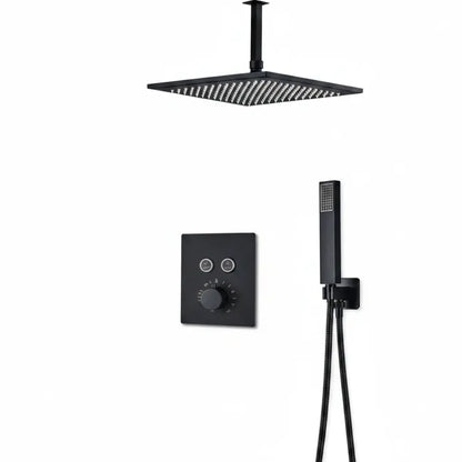 SaniSupreme®SmartPulse Plafond Thermostatische Doucheset Alicante 2 weg 40 cm regendouche vierkant mat zwart Sanisupreme