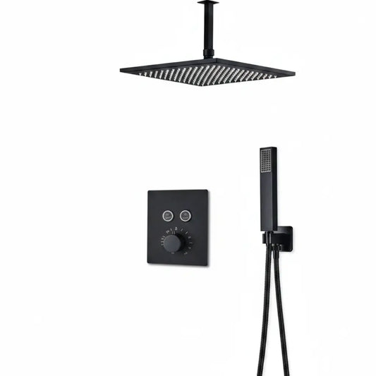 SaniSupreme®SmartPulse Plafond Thermostatische Doucheset Alicante 2 weg 40 cm regendouche vierkant mat zwart Sanisupreme