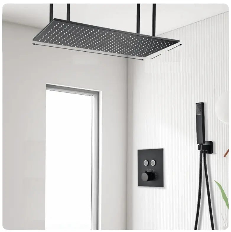 SaniSupreme®SmartPulse Plafond Thermostatische Doucheset Alicante 2 weg 40x80 cm regendouche mat zwart
