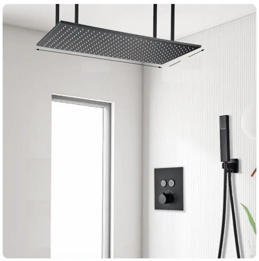 SaniSupreme®SmartPulse Plafond Thermostatische Doucheset Alicante 2 weg 40x80 cm regendouche mat zwart
