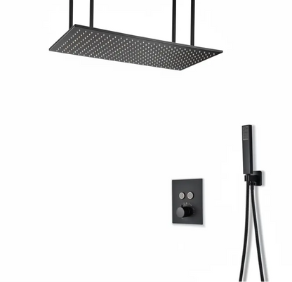 SaniSupreme®SmartPulse Plafond Thermostatische Doucheset Alicante 2 weg 40x80 cm regendouche mat zwart Sanisupreme