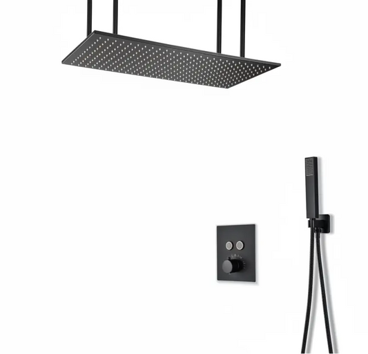 SaniSupreme®SmartPulse Plafond Thermostatische Doucheset Alicante 2 weg 40x80 cm regendouche mat zwart Sanisupreme