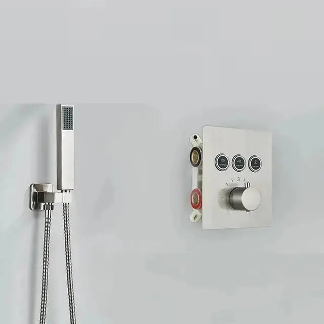 SaniSupreme® SmartPulse La Paz Inbouw plafond Thermostatische Doucheset 3 weg LED regendouche RVS Geborsteld Nickel