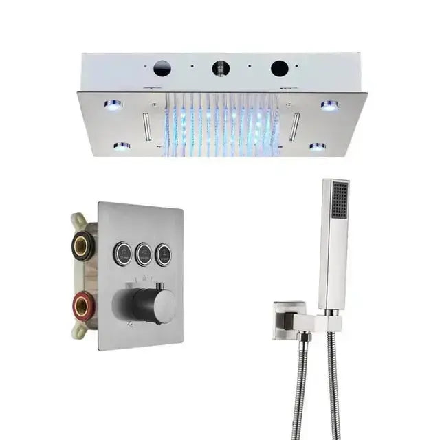 SaniSupreme® SmartPulse La Paz Inbouw plafond Thermostatische Doucheset 3 weg LED regendouche RVS Geborsteld Nickel