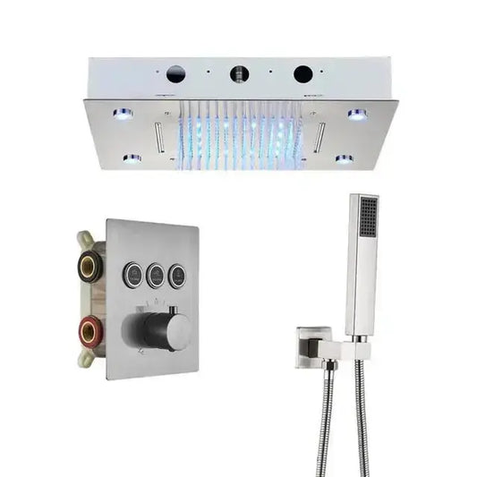 SaniSupreme® SmartPulse La Paz Inbouw plafond Thermostatische Doucheset 3 weg LED regendouche RVS Geborsteld Nickel