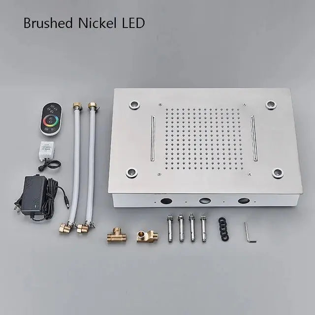 SaniSupreme® SmartPulse La Paz Inbouw plafond Thermostatische Doucheset 3 weg LED regendouche RVS Geborsteld Nickel