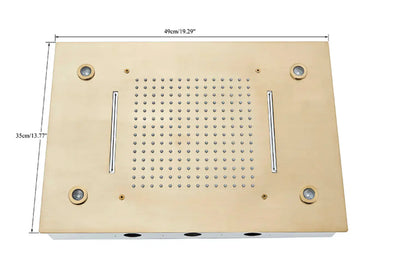 SaniSupreme®SmartPulse Inbouw Plafond Thermostatische Doucheset Manhattan LCD 3 weg LED regendouche La Paz Goud Geborsteld