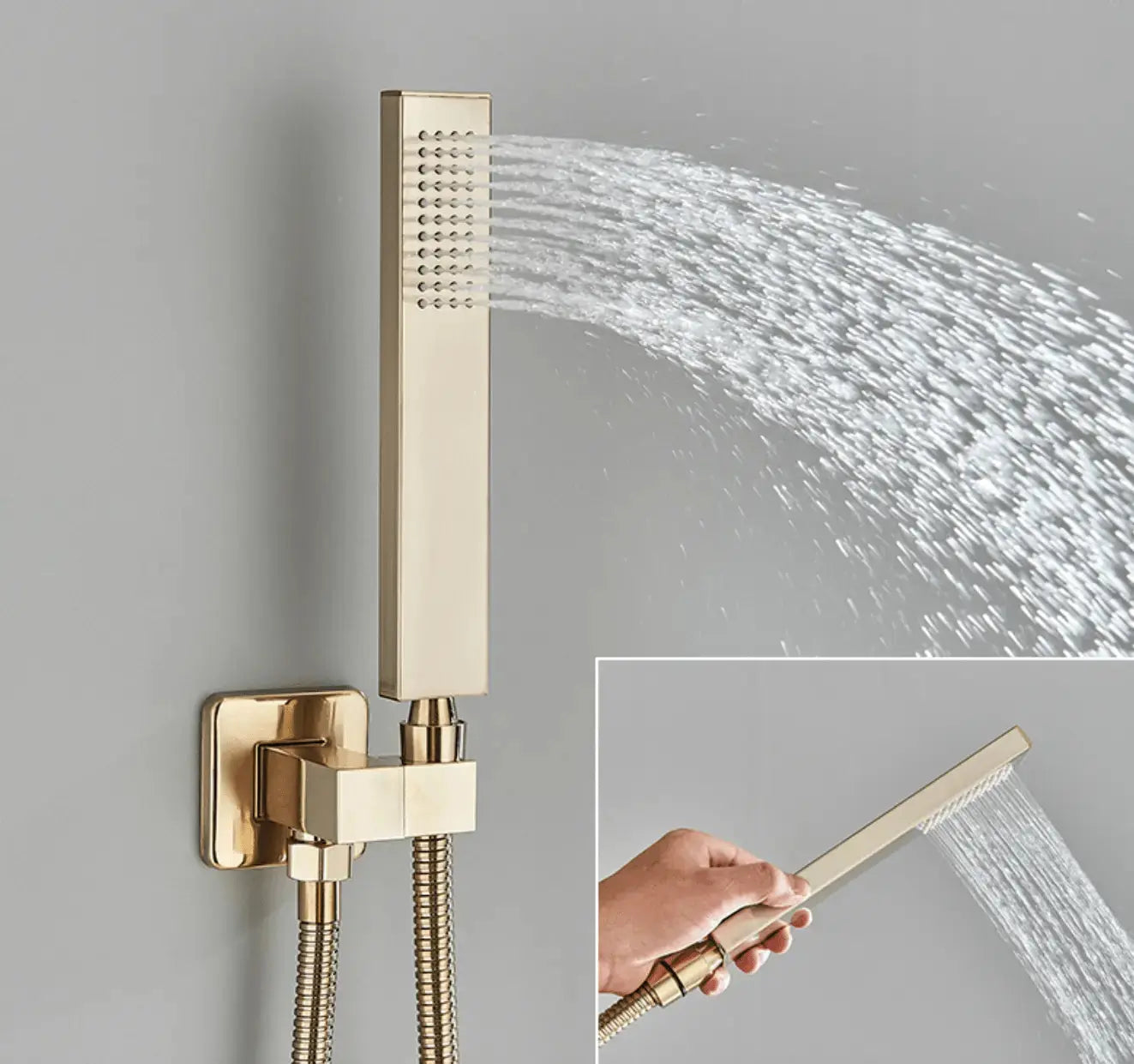 SaniSupreme®SmartPulse Inbouw Plafond Thermostatische Doucheset Manhattan LCD 3 weg LED regendouche La Paz Goud Geborsteld