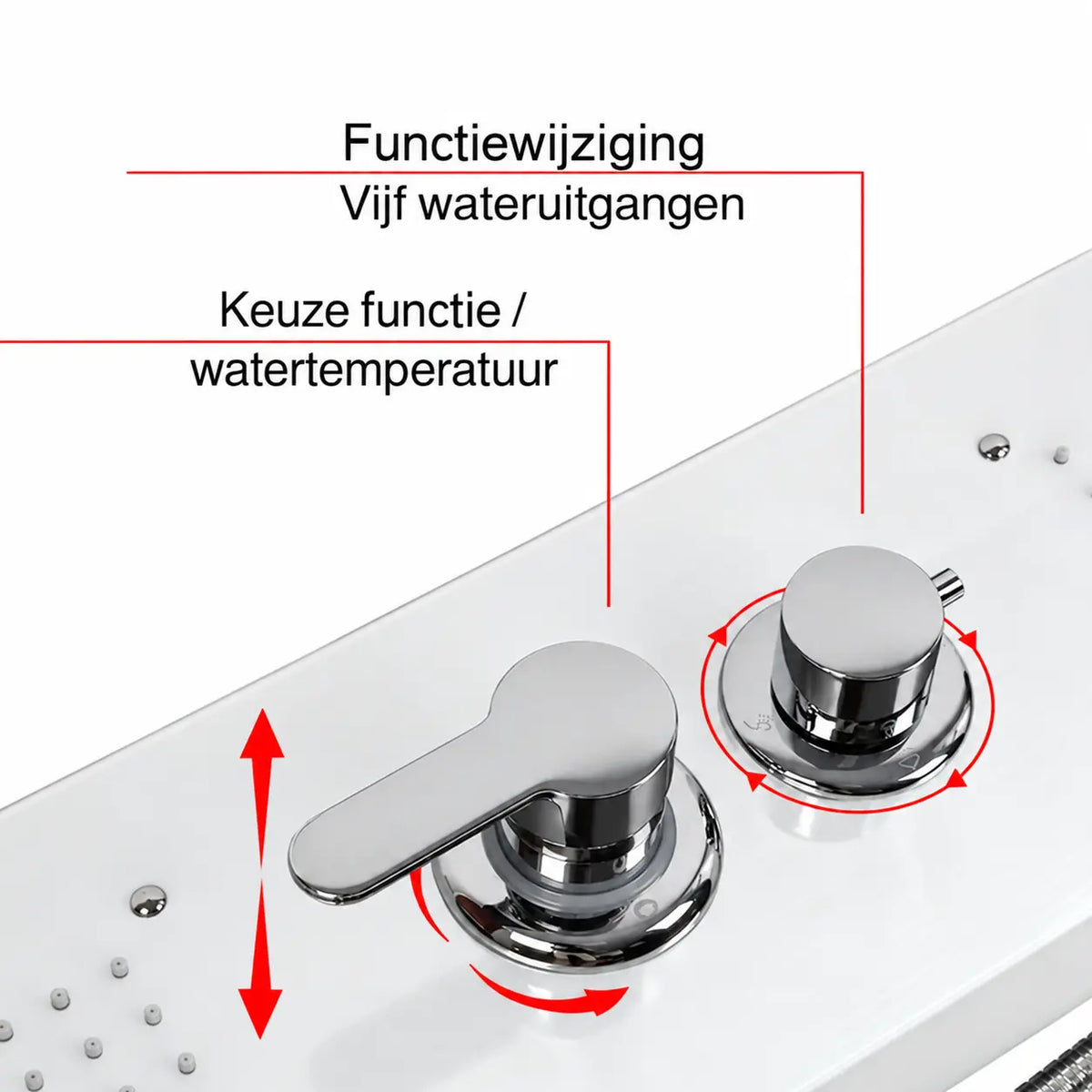 SaniSupreme Verio Douchepaneel Mat Wit met Regendouche, Waterval, Massagejets, 3-Standen Handdouche en Baduitloop 20x7x140 cm SaniSupreme