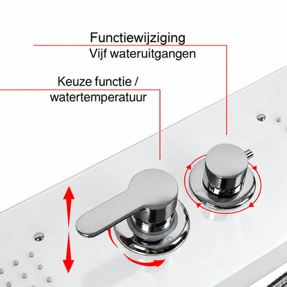 SaniSupreme Verio Douchepaneel Mat Wit met Regendouche, Waterval, Massagejets, 3-Standen Handdouche en Baduitloop 20x7x140 cm SaniSupreme