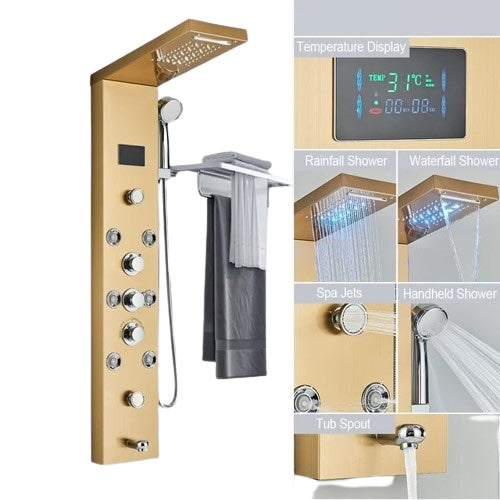 SaniSupreme® Shower panel Surface-mounted shower Sardinia LCD Premium gold