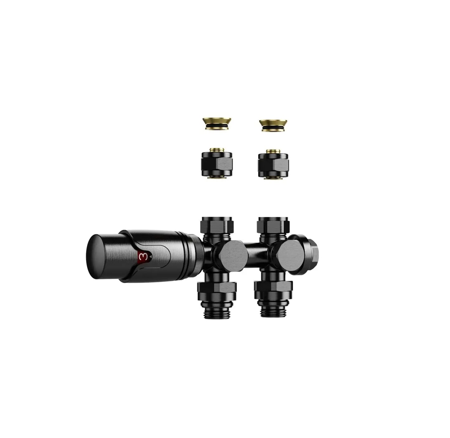 Thermostatische Radiatorkraan aansluitset 1/2" - 3/4" met thermostaatknop - muur en/of vloer bevestiging - Gunmetal