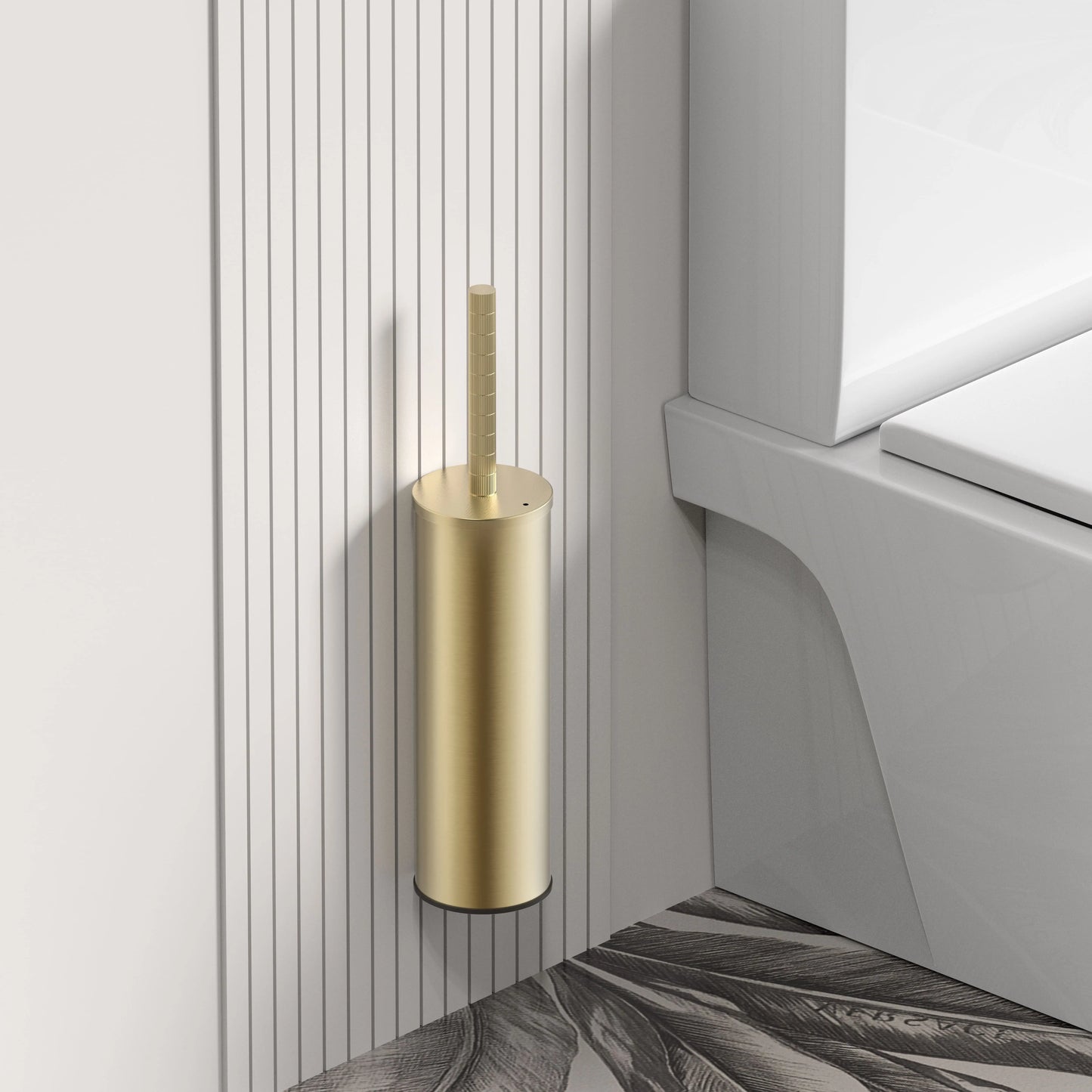 SaniSupreme toiletborstel met houder – geborsteld goud (PVD) – hangend & vrijstaand – met kunststof binnenpot Sanisupreme