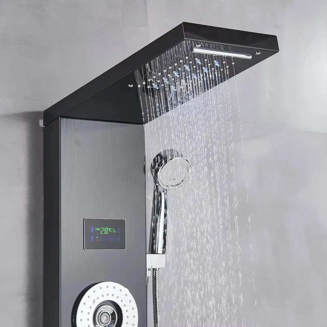 TWEEDEKANS Douchepaneel Opbouwdouche SaniSupreme® Venetië LCD Zwart Geborsteld TK1