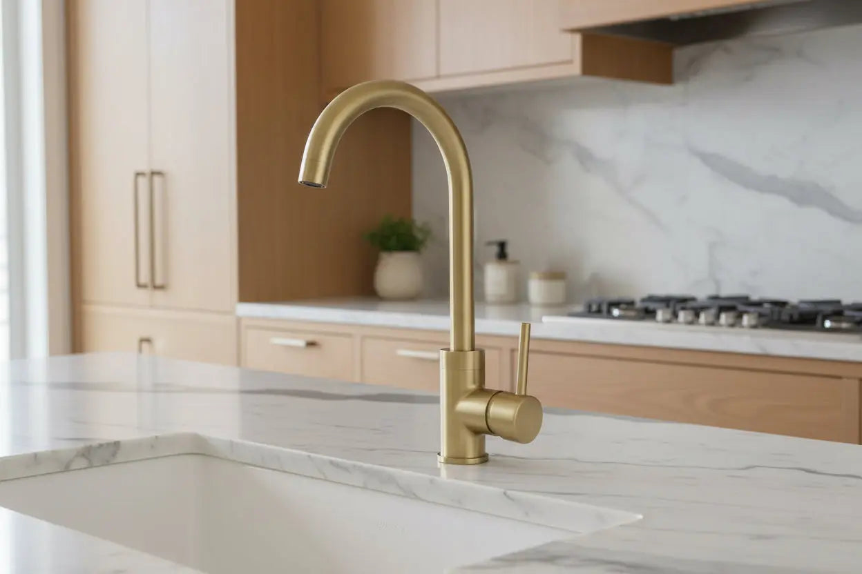 uxerio Line Linearo keukenmengkraan cold start functie 34 cm mat goud