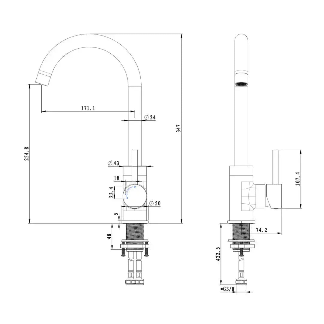 Best Design Luxerio Line Linearo keukenmengkraan cold start functie 34 cm mat goud Sanisupreme