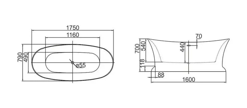 vrijstaand bad Bridge Gold 175 cm Goud SaniSupreme