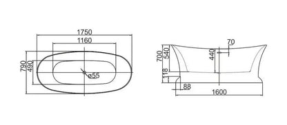 vrijstaand bad Bridge Gold 175 cm Goud SaniSupreme