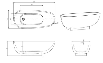 vrijstaand bad Bronze 173.5 cm Brons Glans wit SaniSupreme